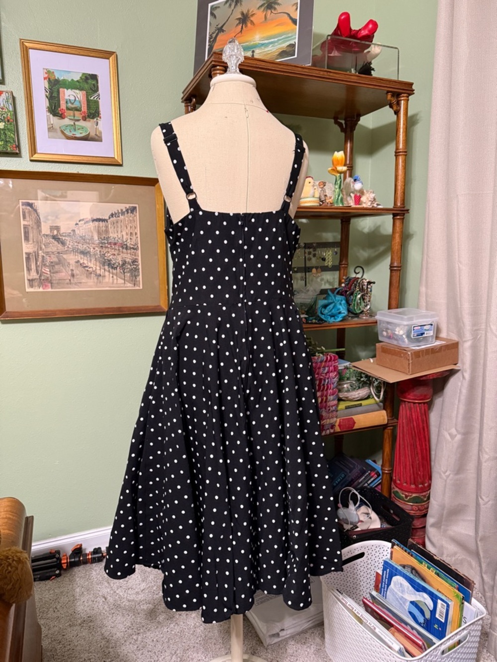 Vixen by Micheline Pitt Black and White Polka Dot Midi Dress - Picture 2 of 4